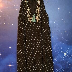 THML Black Embroidered Dress with Tassels